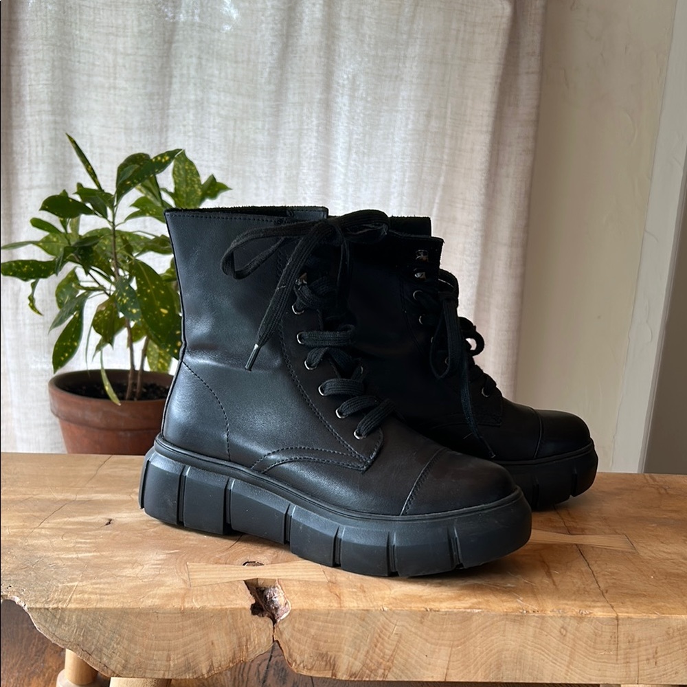 Farylrobin Black Combat Moto Boots with Chunky Sole size 5